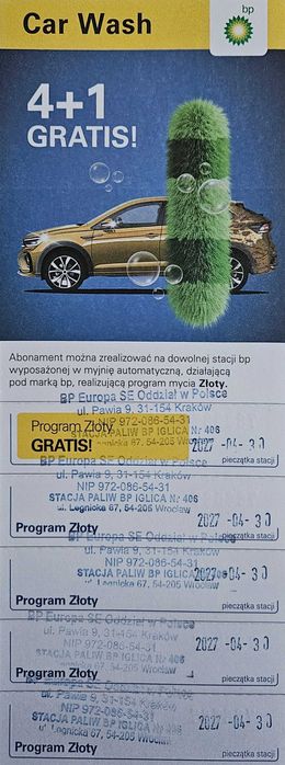 Myjnia BP, 5x kupon, Program Złoty - karnet