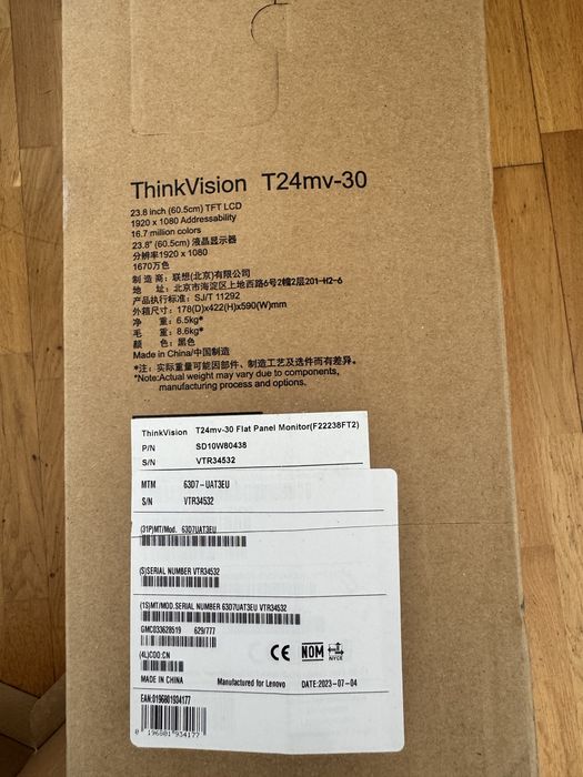 Monitor Lenovo ThinkVision T24mv-30 23.8” IPS FHD com Webcam 5MP + Microfone | Quase novo (1 semana de uso)