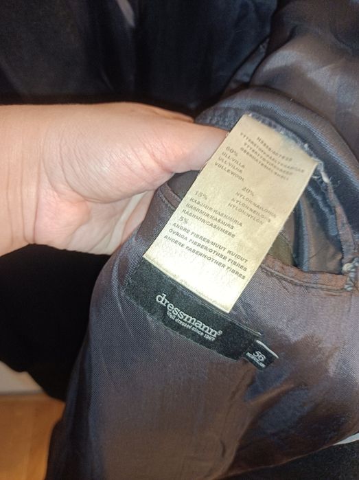 Czarny płaszcz męski Dressmann wełna kaszmir rozmiar 56