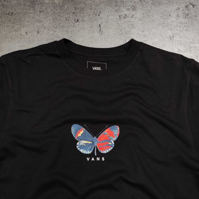MĘSKA Koszulka Czarna Bawełna Casual MOTYL Premium Vans Skate Logo