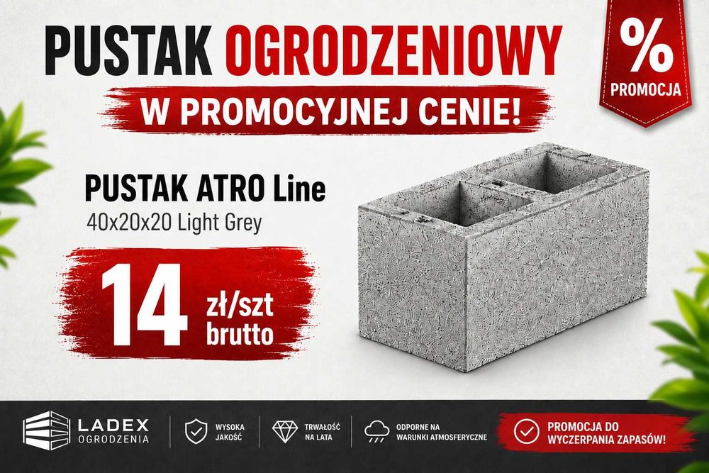 PROMOCJA na pustak ogrodzeniowy Konekt ATRO Line 40x20x20