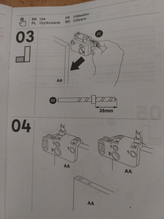 Szablon do nawiertów pod mimośrody i kołki.