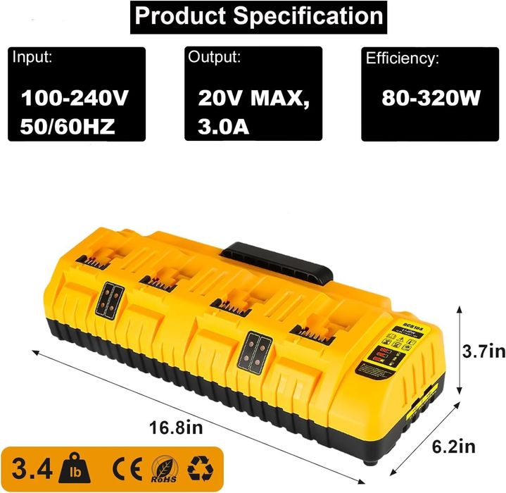 Stacja ładująca do dewalt zamiennik dcb104 12v 20v 180w