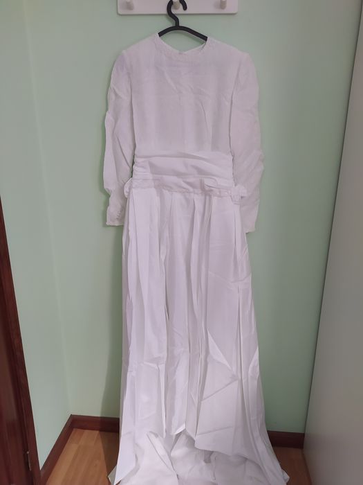 Vestido noiva branco completo manga comprida tam M.