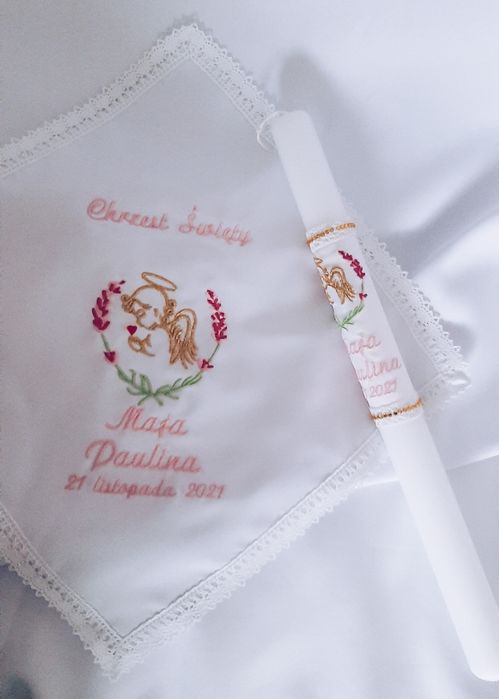 Zestaw szatka + świeca anioł kwiaty okapnik Gratis