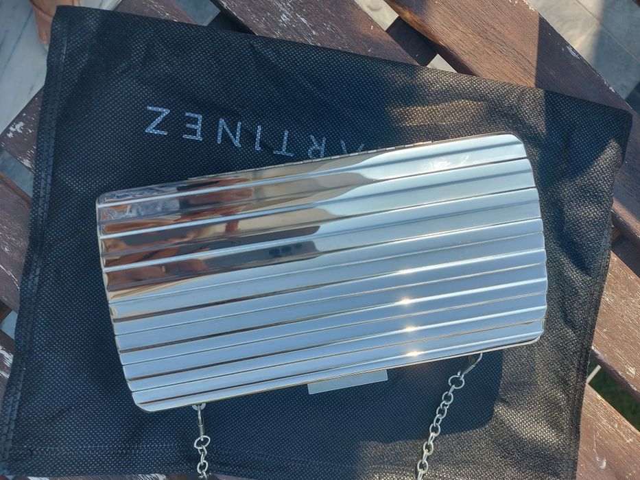 Mala de mão de cerimónia, prateada, clutch Paco Martinez