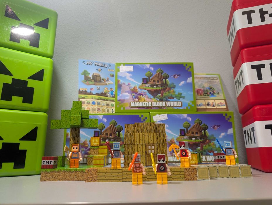 Великий Магнітний Конструктор Minecraft 192шт + 6 Фігурок Будиночок