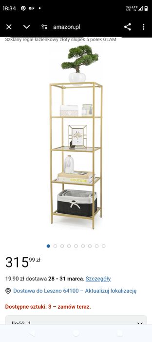 Szklany regal lazienkowy