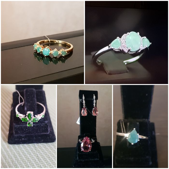 Кольца серебро 925 с натуральными минералами