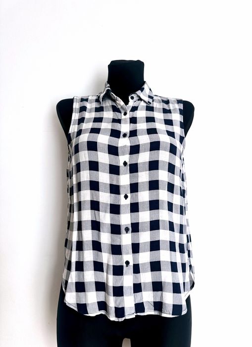 Biało-granatowa damska koszula w kratę kratka wiskoza S 36 Pull&Bear