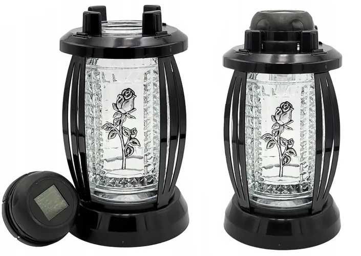 Znicz Solarny LED z Czujnikiem Zmierzchu, Lampa Solarna Srebrna Róża