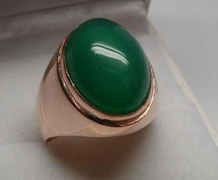 Złoty pierścionek z chalcedonem zielony chalcedon R.21