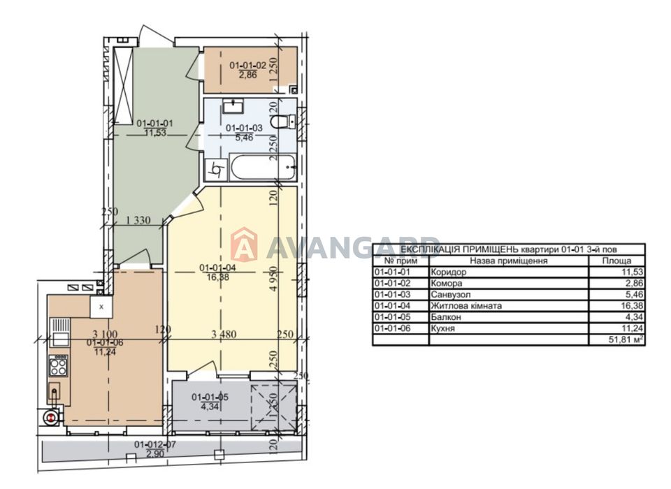 Продається 1 кім. кв. 52м2 в Франківському рн