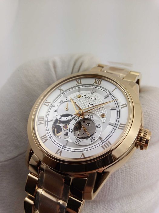 Мужские часы Bulova BVA Skeleton 97A108 механика 21 камень, автозавод