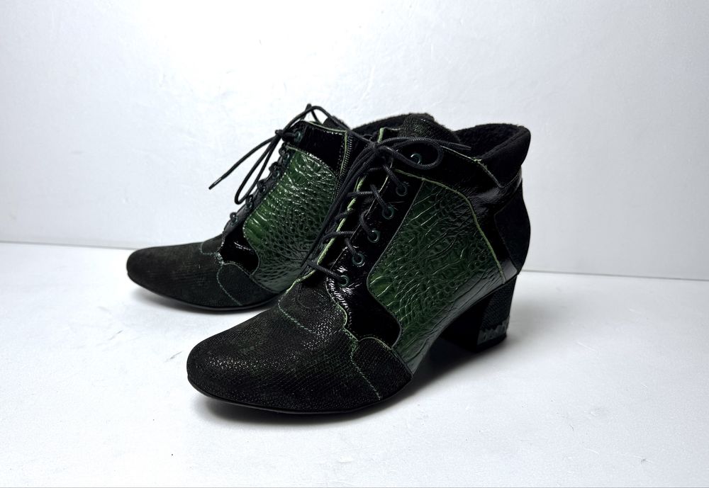 Botki czarno-zielone Simen sznurowane eleganckie retro r.40