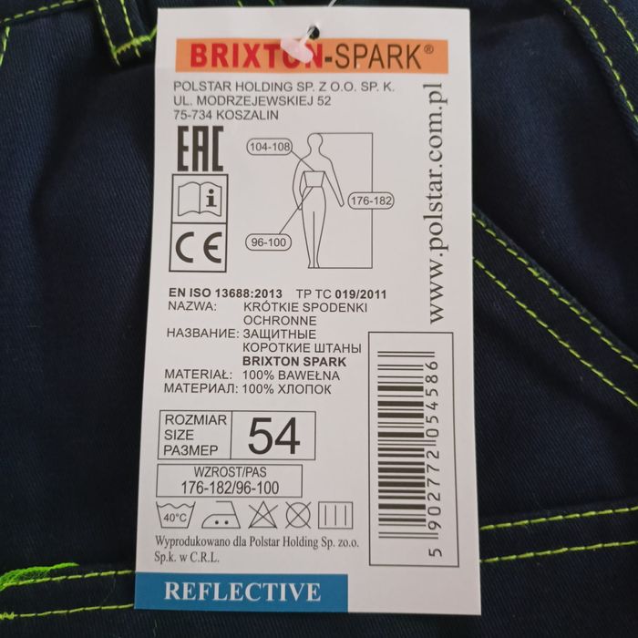 Krótkie spodenki ochronne rozm. 54