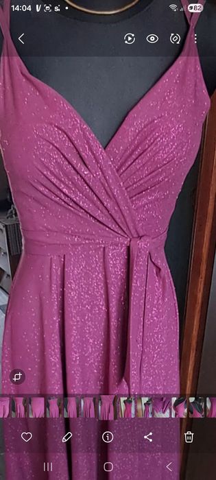Elegancka dluga sukienka na ramiaczkach z brokatem i paskiem.Nowa
