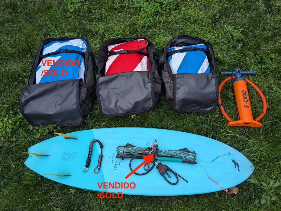 Kites 2022 6, 9, & 12m North Carvers, board, & 2023 Navigator Bar 45-50cm