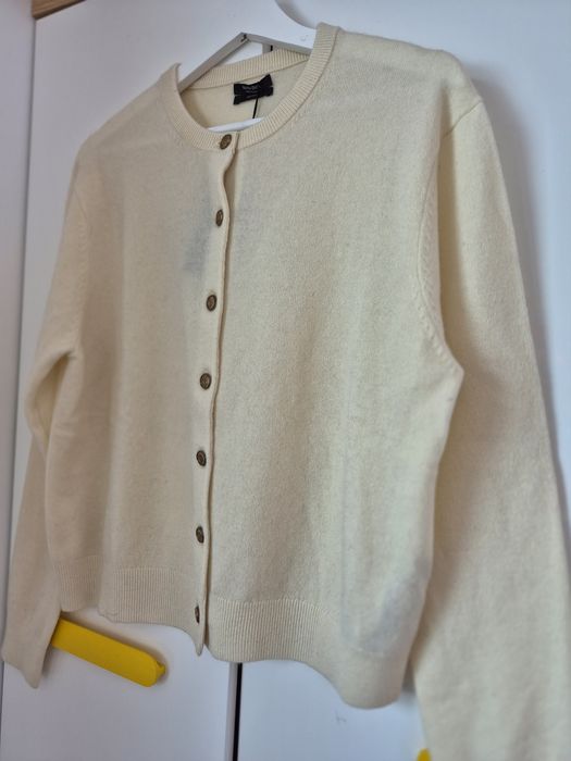 Kardigan wełniany 100% wool wełna kremowy Massimo Dutti L/XL
