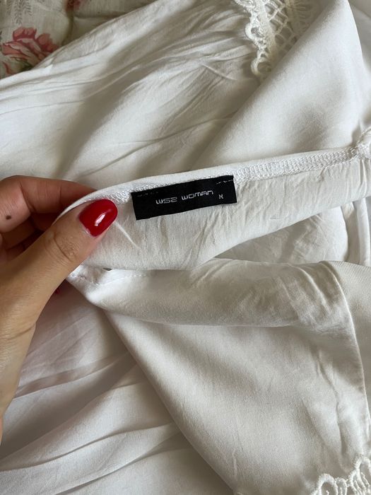 Vestido branco midi – bordado inglês & alças finas (M)