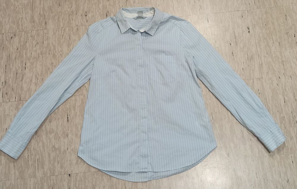 Koszula w paski biało błękitne niebieskie h&m