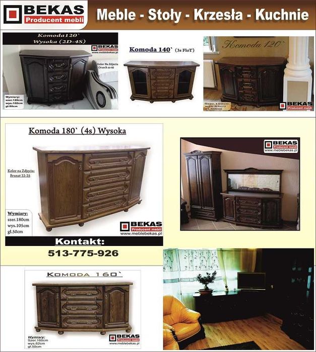 Stylowa Komoda 120` Dąb Rustikal Bekas Śliczna Producent BEKAS Meble