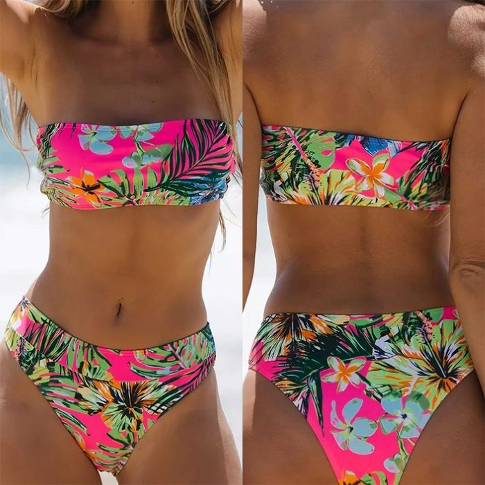 Bikini de senhora, de duas peças. Estampado floral. Novo.