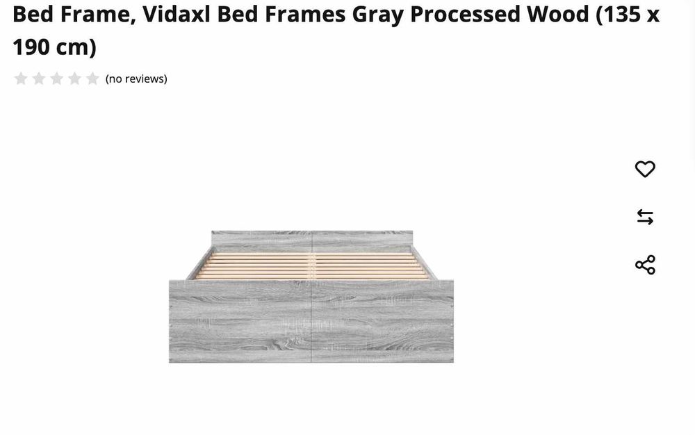 Bed Frame, Vidaxl Bed Frames Gray Processed Wood (135 x 190 cm)