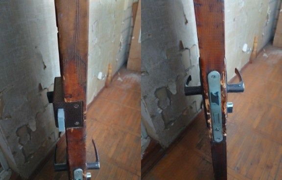 Входная дверь из натурального дерева с замком. Двери межкомнатные.