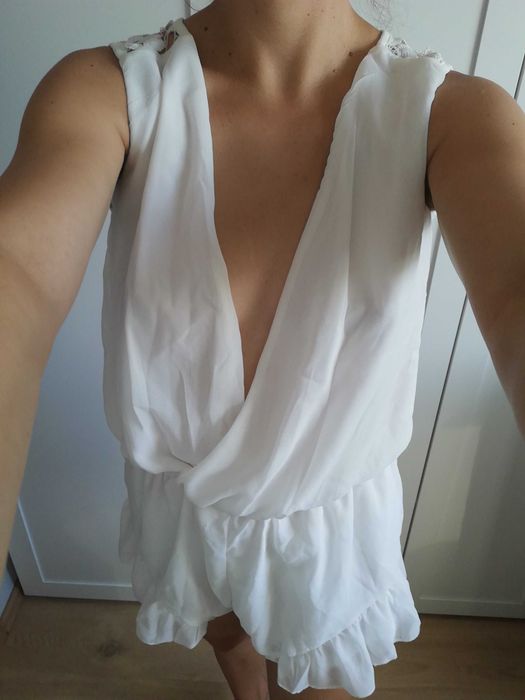 Dm Retro biały kombinezon koronkowe plecy r.6/34/XS/S