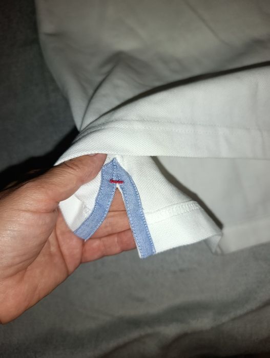 Nowa Koszulka Polo TOMMY HILFIGER Biała Granatowy Kołnierzyk r. S Custom Fit ORYGINAŁ