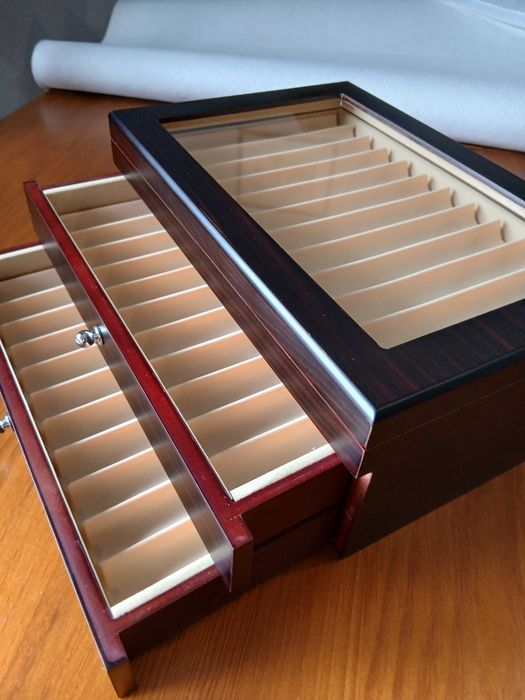 Caixa Madeira 34 Canetas Parker Rotring Waterman Pelikan Omas
