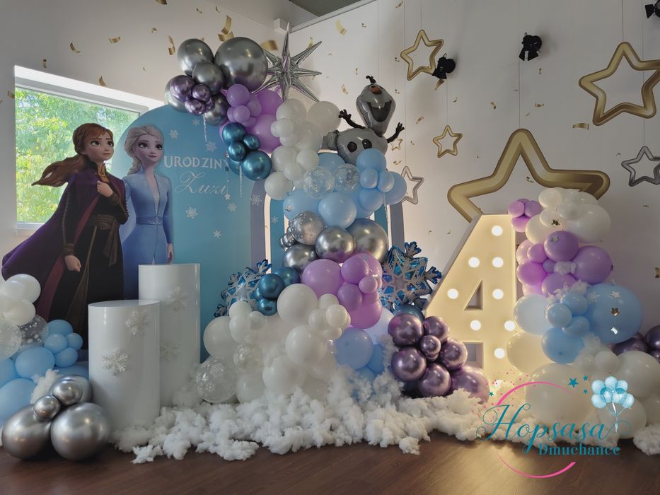 Cyfry led, neon, scianka cekinowa,fotel paw, balony