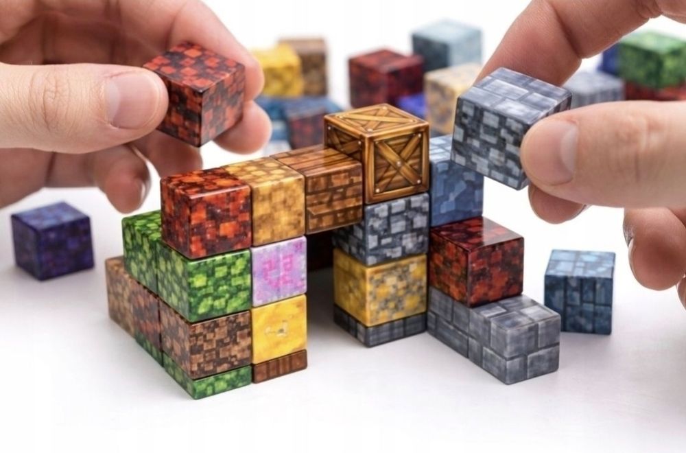 Klocki magnetyczne 240 sztuk dwie figurki i pudełko