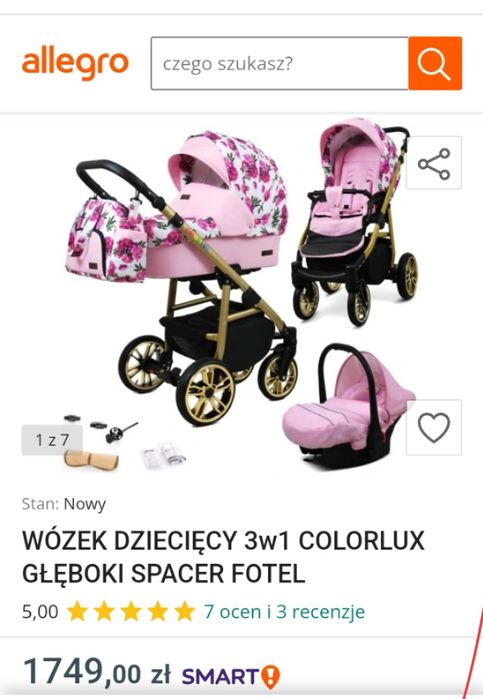 Wózek 3w1  dla dziewczynki