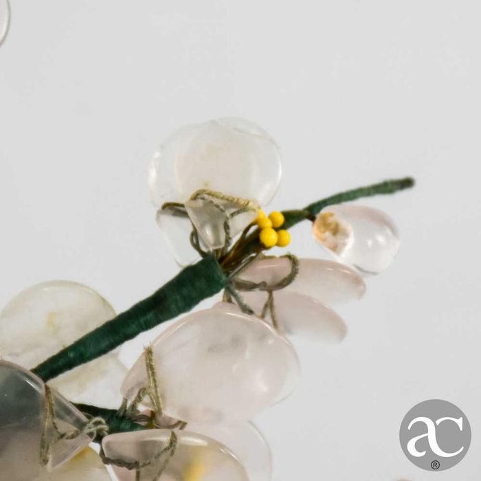 Vaso bonsai flores de amendoeira China, feito em pedra, quartzo e jade