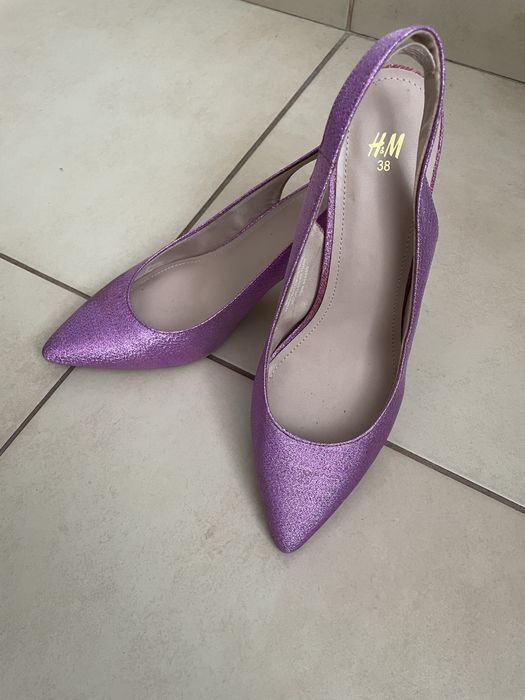 H&M wrzosowe blyszczace lila róż buty na obcasie 38