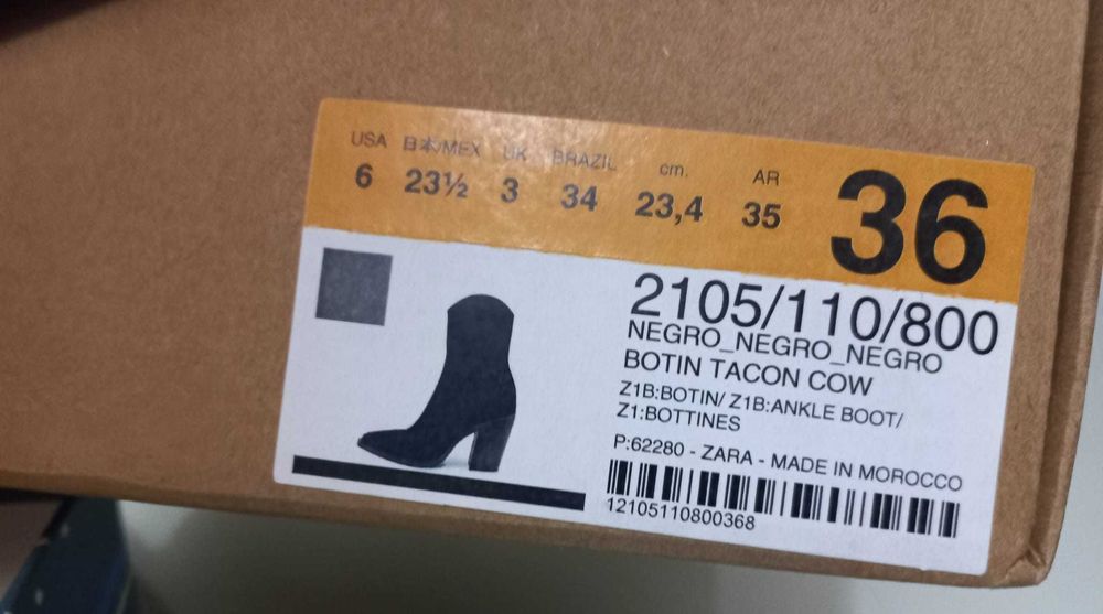 Botin Tacon Cow Preto 36 ZARA