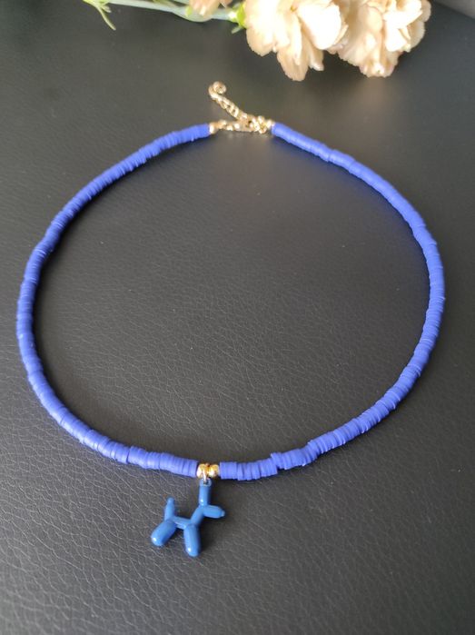 Naszyjnik choker niebieski pies kolczyki