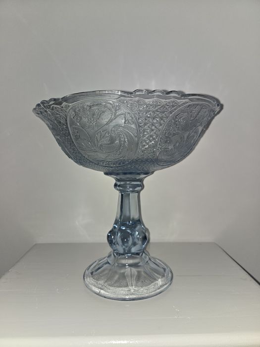 szklana patera owocarka medaliony HSG Ząbkowice błękit