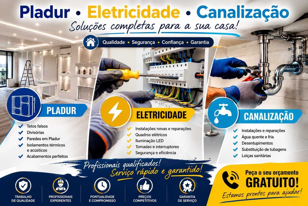 Serviços de Pladur, eletricidade e canalização