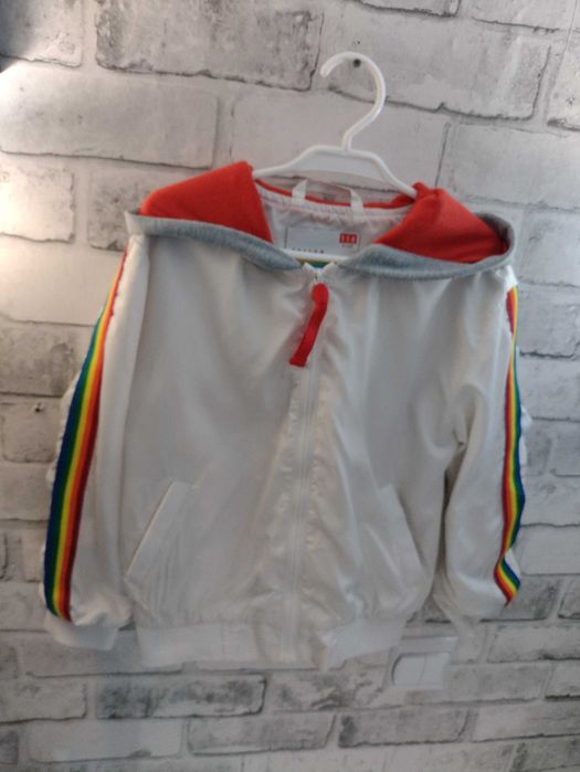 biała kurtka kapturem tęczowe wiatrówka przejściowa dziewczynki 116