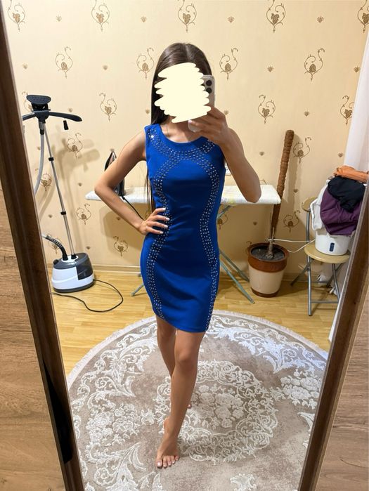 Платье мини синие камни стразы короткое нарядное сукня нарядное 8 zara