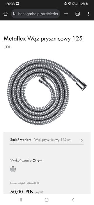 Wąż prysznicowy oraz uchwyt pod prysznic