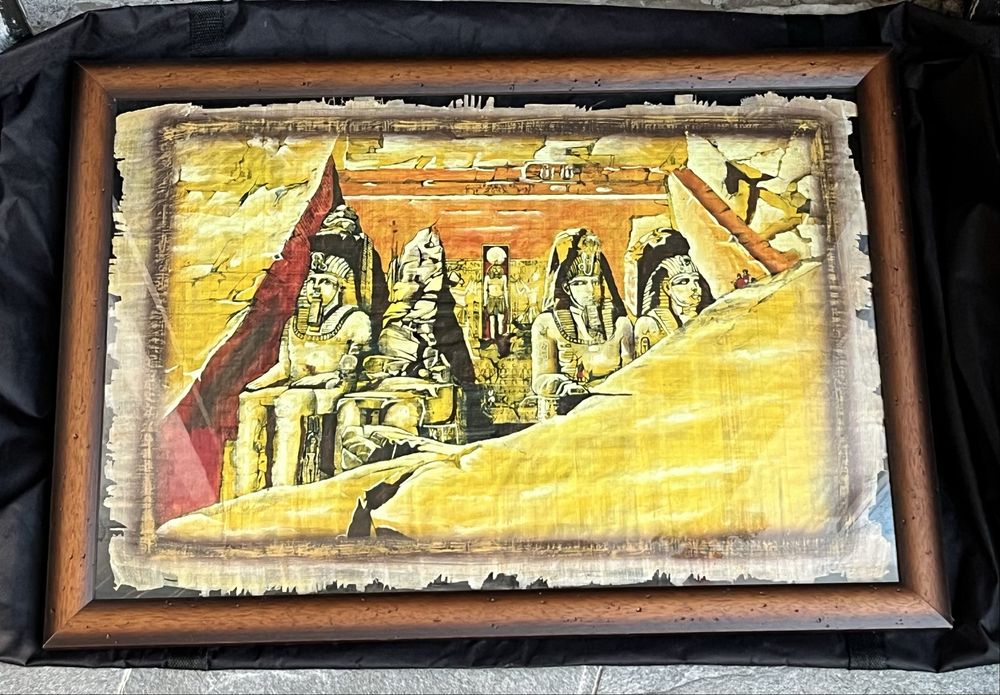 Papiro envelhecido - moldura  c/ vidro duplo à medida- Abu Simbel
