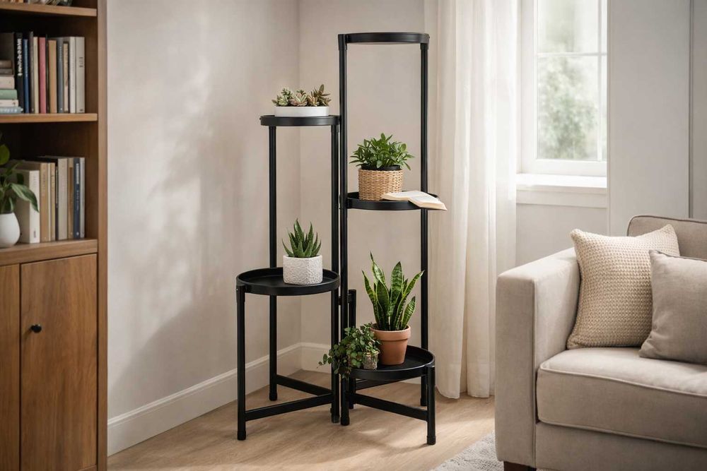 Kwietnik stojak na kwiaty rośliny METALOWY 5 półek stojący CZARNY NOWY