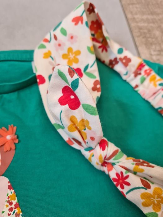 Koszulka t-shirt bluzka dziewczęca wiosenna letnia komplet opaska 104