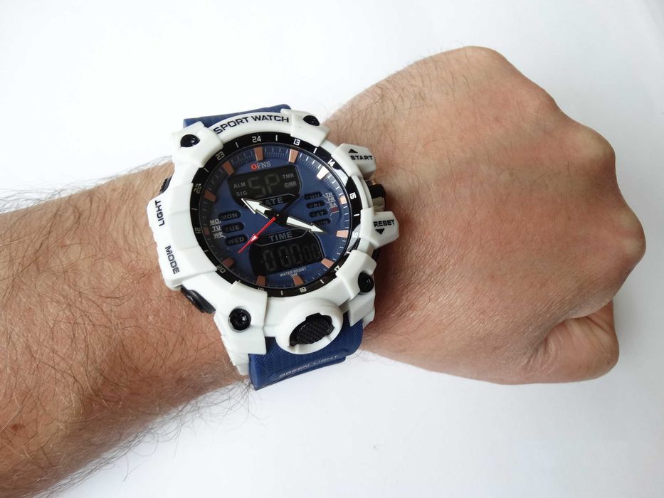 Zegarek męski OFNS sportowy analogowo cyfrowy elektroniczny LED WR50