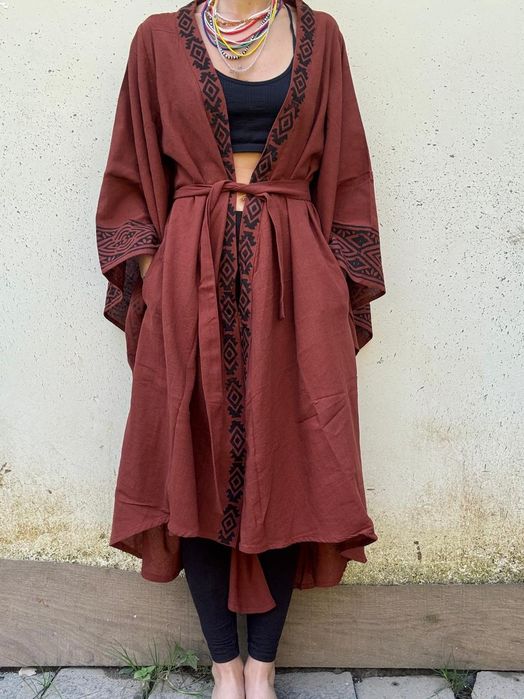 Kimono etno bawełniane brązowe