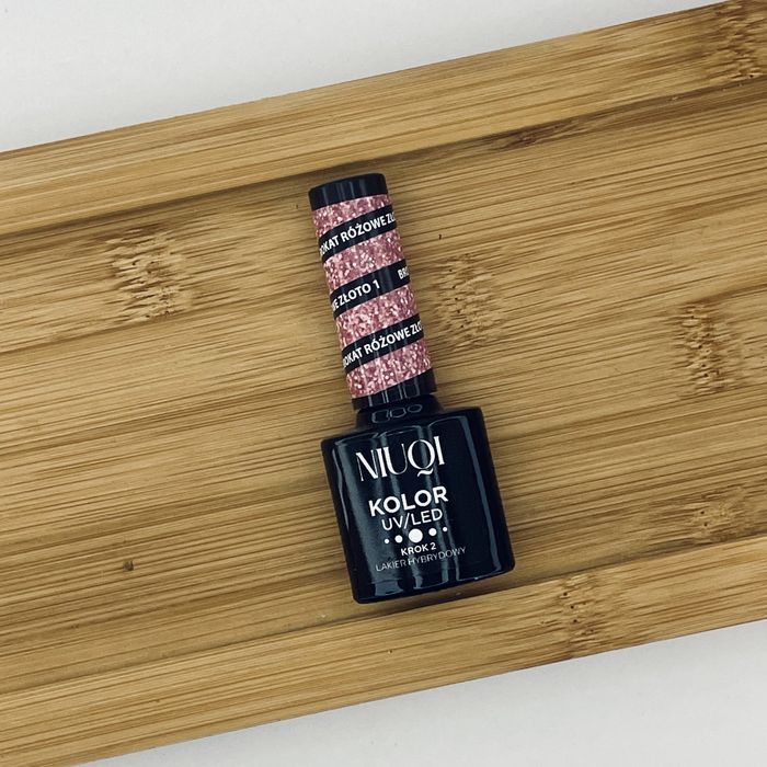 3x Lakier NIUQI Brokat Różowe Złoto 1, hybrydowy led/uv do paznokci